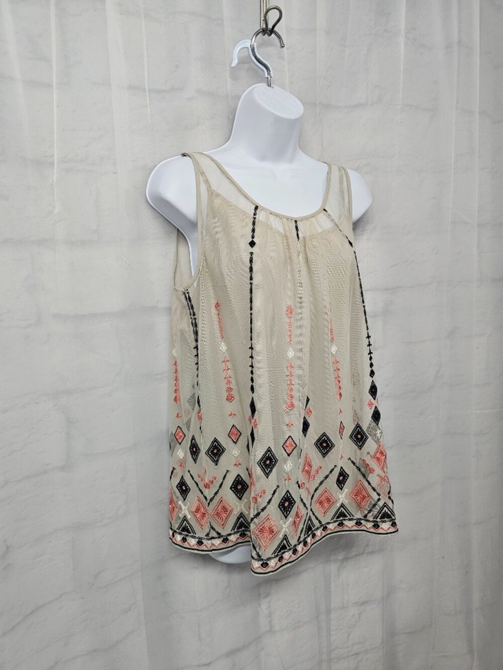 Sigrid Olsen Tank Top Mesh Embroidered Boho Festival Summer Sheer M - Picture 3 of 11